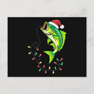 Cartes Pour Fêtes Annuelles Noël Bass Fish Santa Chapeau Lumières Pêche Xmas