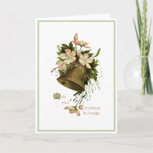 Cartes Pour Fêtes Annuelles Noël Bell rose Floral Vintage Vacances
