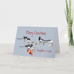 Cartes Pour Fêtes Annuelles Noël Belle-fille Magpie Oiseaux de famille