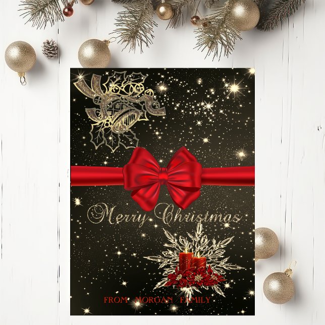 Cartes Pour Fêtes Annuelles Noël Bells élégant, bougies, arc rouge (Créateur téléchargé)