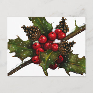 Cartes Pour Fêtes Annuelles Noël: Berries, Holly, Cônes de pin : Art