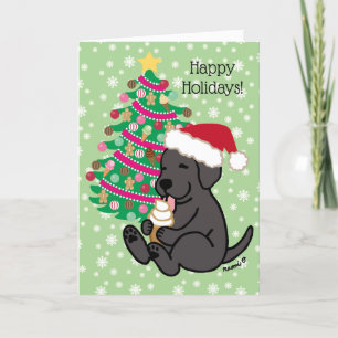 Cartes Pour Fêtes Annuelles Noël Black Labrador Glace Licking