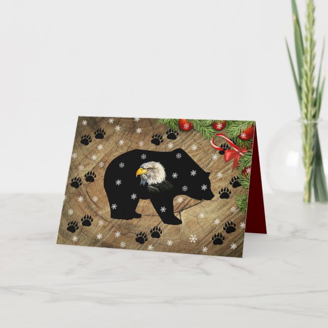 Cartes Pour Fêtes Annuelles Noël Black Oear Bald Eagle Wilderness (Devant)