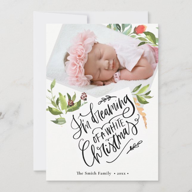 Cartes Pour Fêtes Annuelles Noël blanc | Aquarelle feuillage plat (Devant)