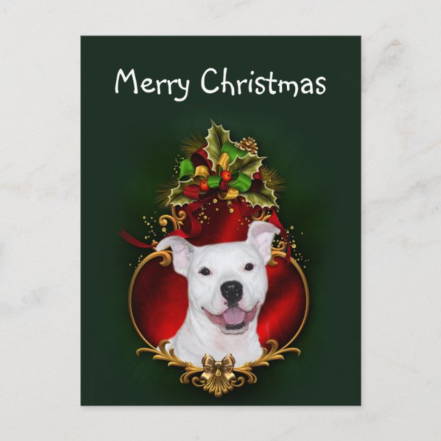 Cartes Pour Fêtes Annuelles Noël blanc de pitbull (Devant)