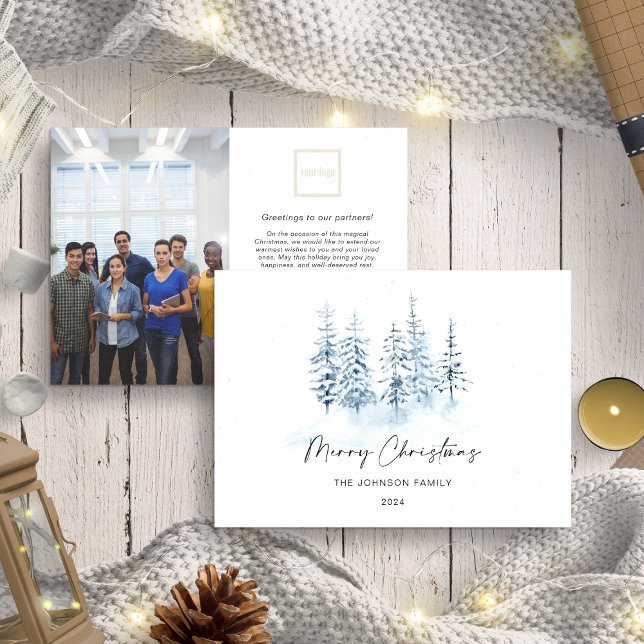 Cartes Pour Fêtes Annuelles Noël Bleu Hiver Rustique Paysage Affaires (Créateur téléchargé)