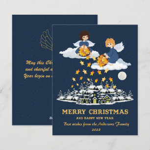Cartes Pour Fêtes Annuelles Noël bleu or mignon petits anges
