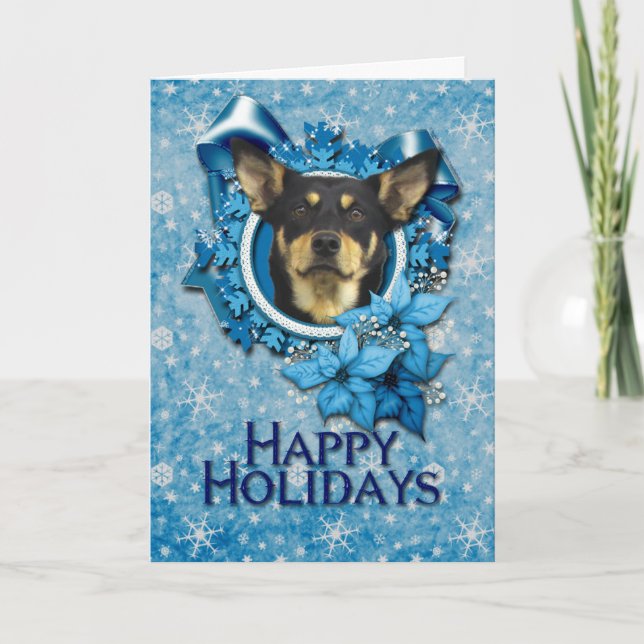 Cartes Pour Fêtes Annuelles Noël - Blue Snowflake - Australian Kelpie (Devant)