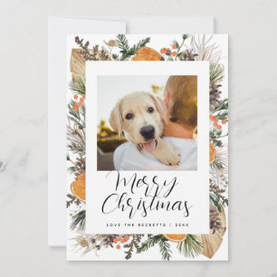 Cartes Pour Fêtes Annuelles Noël Boho séché Botanique famille photo vacances