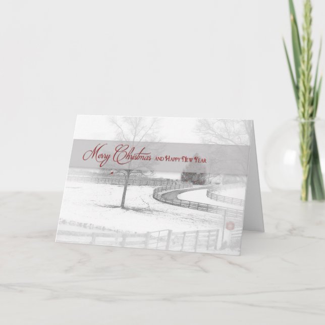 Cartes Pour Fêtes Annuelles Noël/Bonne année - Ranch-Hivernal-Cheval/Neige (Devant)