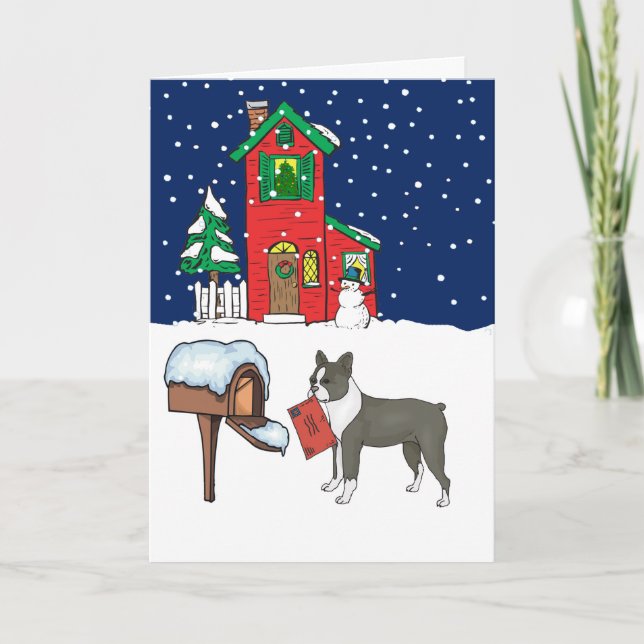 Cartes Pour Fêtes Annuelles Noël Boston Terrier (Devant)