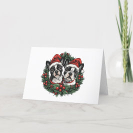 Cartes Pour Fêtes Annuelles Noël Boston Terrier Chiens de vacances Wreath