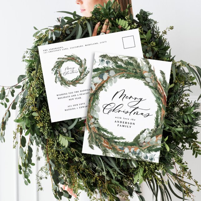 Cartes Pour Fêtes Annuelles Noël botanique minimal d'aquarelle moderne (Créateur téléchargé)