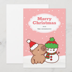 Cartes Pour Fêtes Annuelles Noël Capybara Et Snowman Mignonne