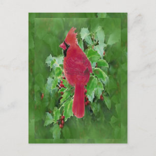 Cartes Pour Fêtes Annuelles Noël cardinal de baie de houx d'oiseau d'aquarelle