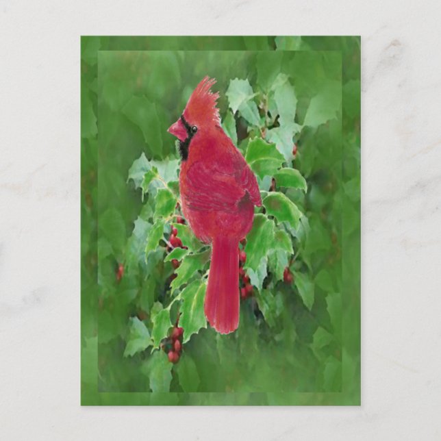 Cartes Pour Fêtes Annuelles Noël cardinal de baie de houx d'oiseau d'aquarelle (Devant)