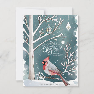 Cartes Pour Fêtes Annuelles Noël Cardinal Rouge Paysage d'hiver Plat