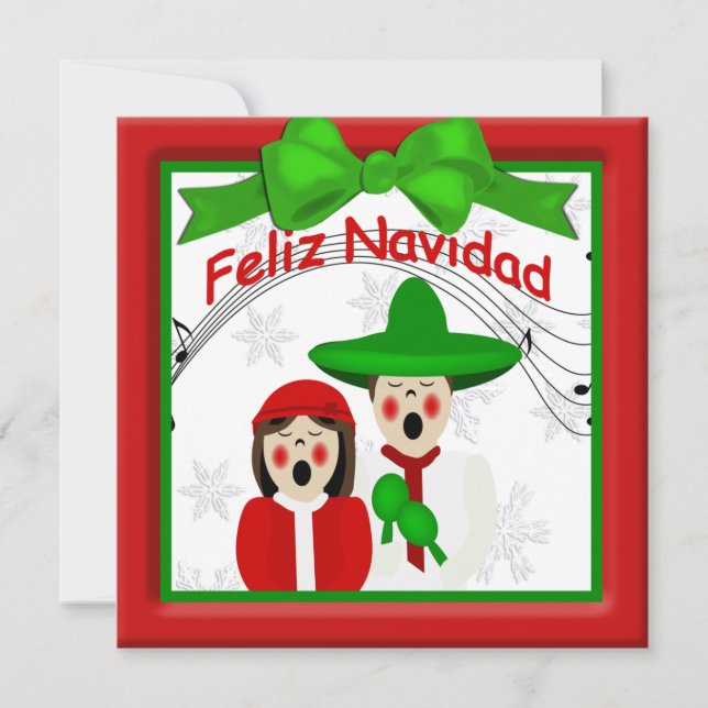 Cartes Pour Fêtes Annuelles Noël Carolers mexicains Couple Salutation (Devant)