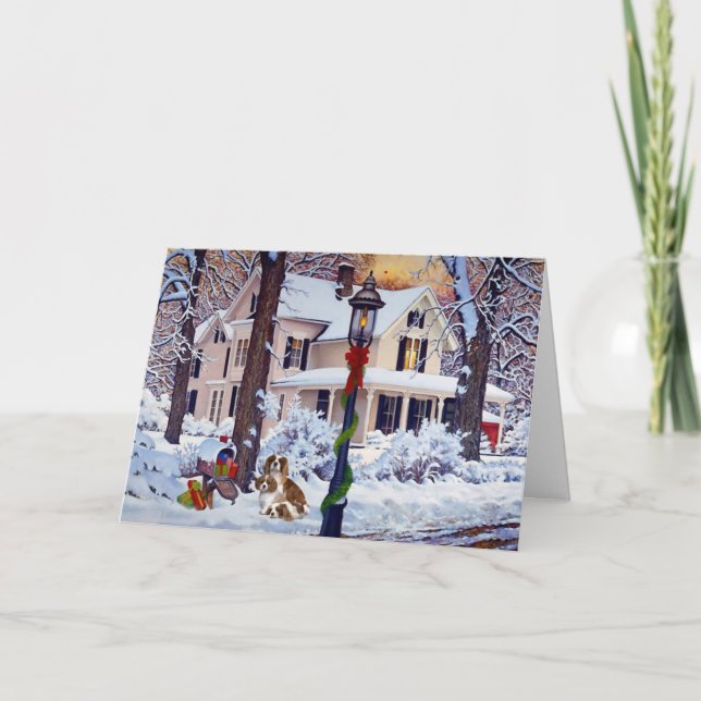 Cartes Pour Fêtes Annuelles Noël cavalier de boîte aux lettres d'épagneul du (Devant)