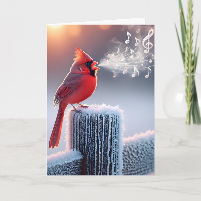 Cartes Pour Fêtes Annuelles Noël Chant Cardinal Rouge (Devant)