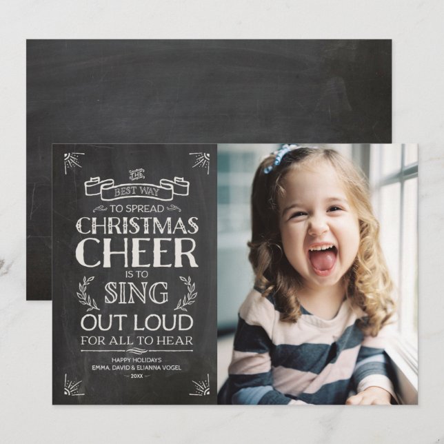 Cartes Pour Fêtes Annuelles Noël Cheer Chalkboard photo de vacances (Devant / Derrière)