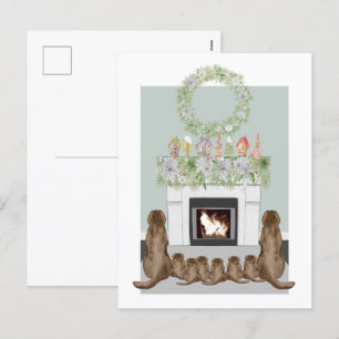 Cartes Pour Fêtes Annuelles Noël Choc Labrador Famille Cheminée Scène
