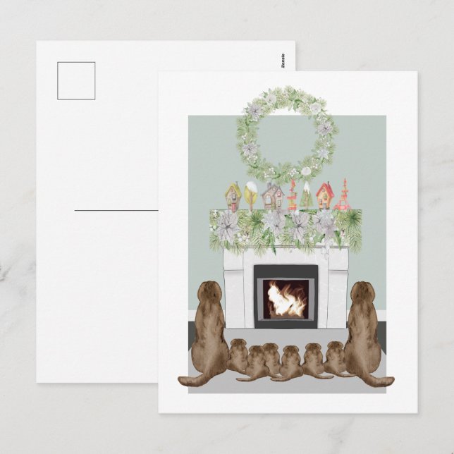 Cartes Pour Fêtes Annuelles Noël Choc Labrador Famille Cheminée Scène (Devant / Derrière)