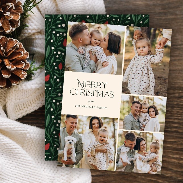 Cartes Pour Fêtes Annuelles Noël classique Cinq Photo Floral Retour | Ivoire (Créateur téléchargé)