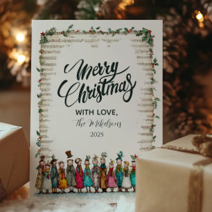Cartes Pour Fêtes Annuelles Noël classique Holly et Carolers