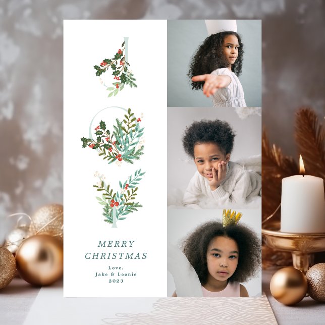 Cartes Pour Fêtes Annuelles Noël classique Monnaie Botanique JOY Collage Photo (Créateur téléchargé)