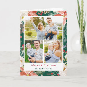 Cartes Pour Fêtes Annuelles Noël classique Poinsettia Floral Family 3 Photo