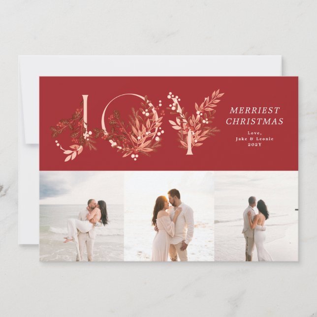 Cartes Pour Fêtes Annuelles Noël classique Red JOY 3 Photo (Devant)