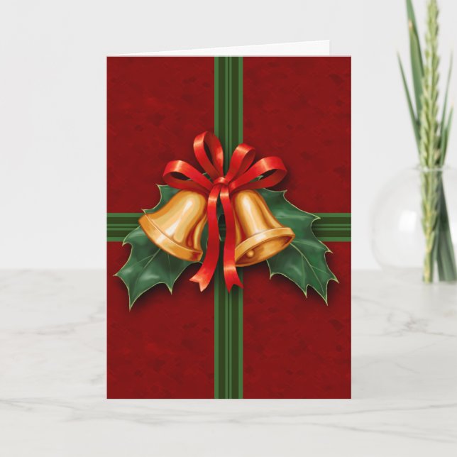 Cartes Pour Fêtes Annuelles Noël cloches et Holly Feuille rouge (Devant)