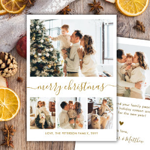 Cartes Pour Fêtes Annuelles Noël Collage Photo 4 Écriture Dorée Élégante