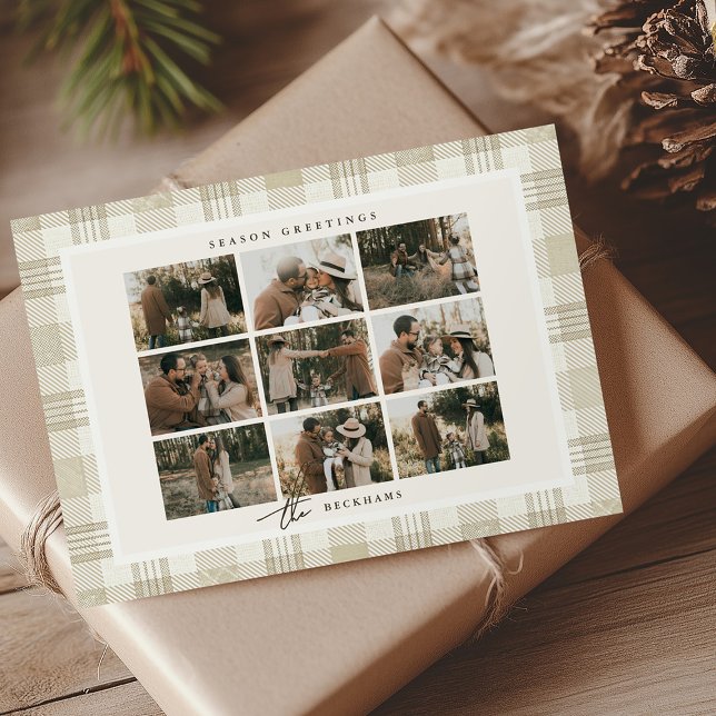 Cartes Pour Fêtes Annuelles Noël Collage Photo en Vichy Beige Doux (Créateur téléchargé)