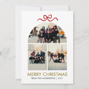 Cartes Pour Fêtes Annuelles Noël Collage Photo Moderne Arc Ruban Rouge 3