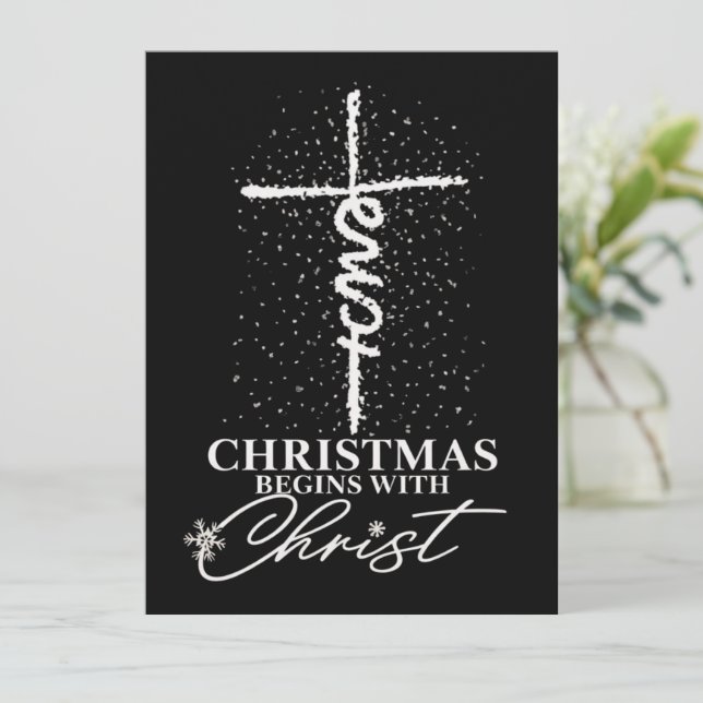 Cartes Pour Fêtes Annuelles Noël Commence avec Jésus-Christ Croix Chrétien  (Debout devant)