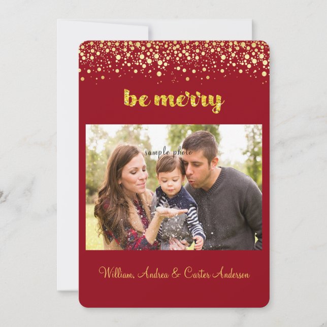 Cartes Pour Fêtes Annuelles Noël, Confetti d'or, Photo personnalisée (Devant)
