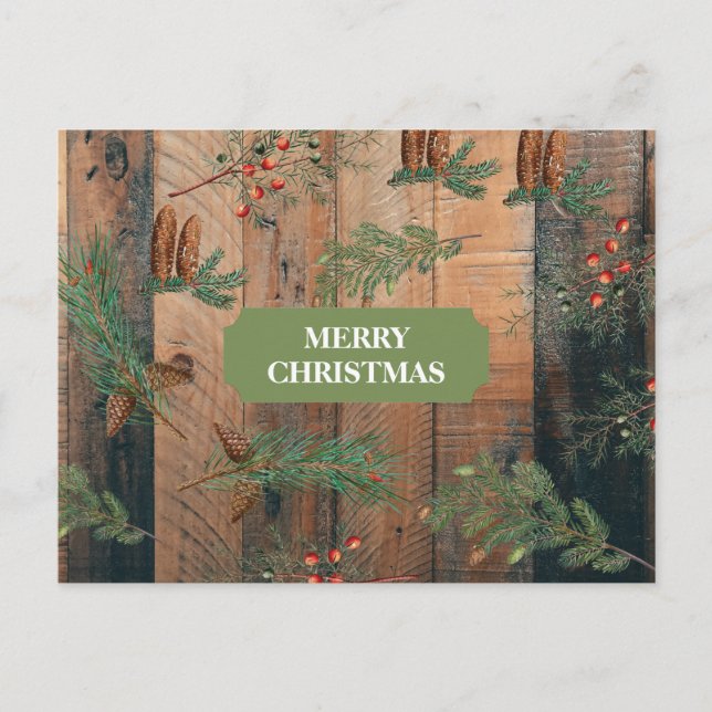 Cartes Pour Fêtes Annuelles Noël Conifères Rustiques Pine Wood Joyeux (Devant)