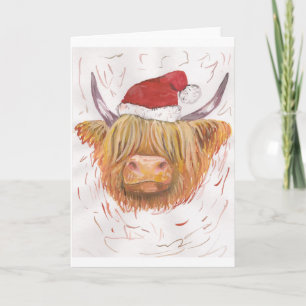 Cartes Pour Fêtes Annuelles noël coo vache Highland avec Casquette de Noël