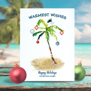 Cartes Pour Fêtes Annuelles Noël côtier   Chaleureux Voeux Palmier Tropical