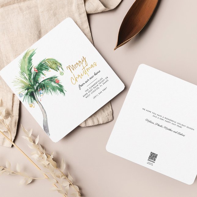 Cartes Pour Fêtes Annuelles Noël côtier Palm Tree Holiday Déménagement (Merry Christmas Palm Tree Tropical Family Greetings)