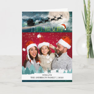 Cartes Pour Fêtes Annuelles Noël CROYER Reindeer Sleigh Santa Hat Photo