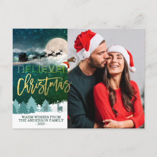 Cartes Pour Fêtes Annuelles Noël CROYER Reindeer Sleigh Santa Hat Photo