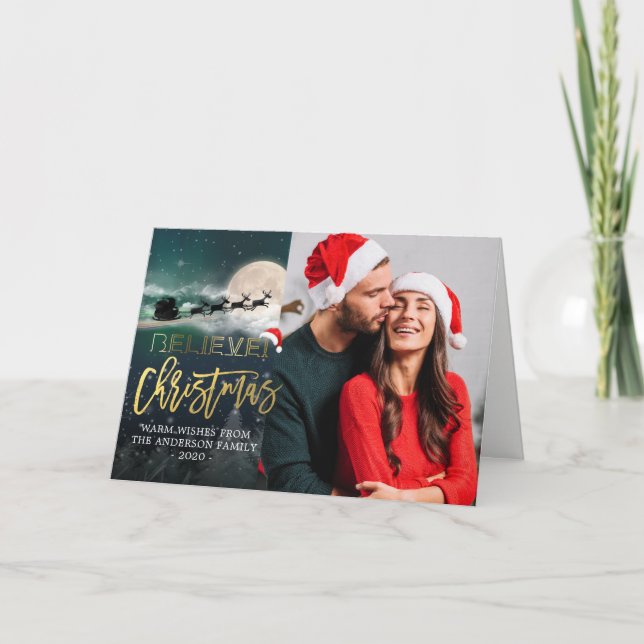 Cartes Pour Fêtes Annuelles Noël CROYER Reindeer Sleigh Santa Hat Photo (Devant)