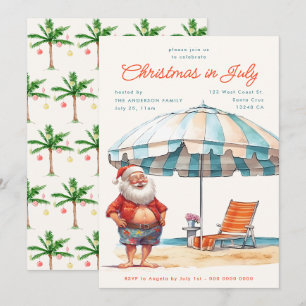 Cartes Pour Fêtes Annuelles Noël d'aquarelle rétro en juillet Fête d'été