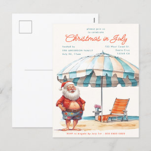 Cartes Pour Fêtes Annuelles Noël d'aquarelle rétro en juillet Fête d'été