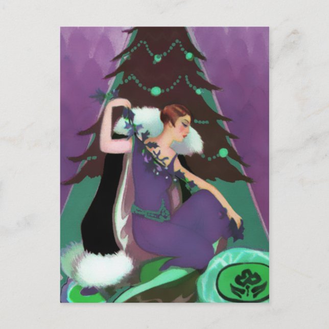 Cartes Pour Fêtes Annuelles Noël d'art déco, Pascaline dans pourpre, Teal et (Devant)