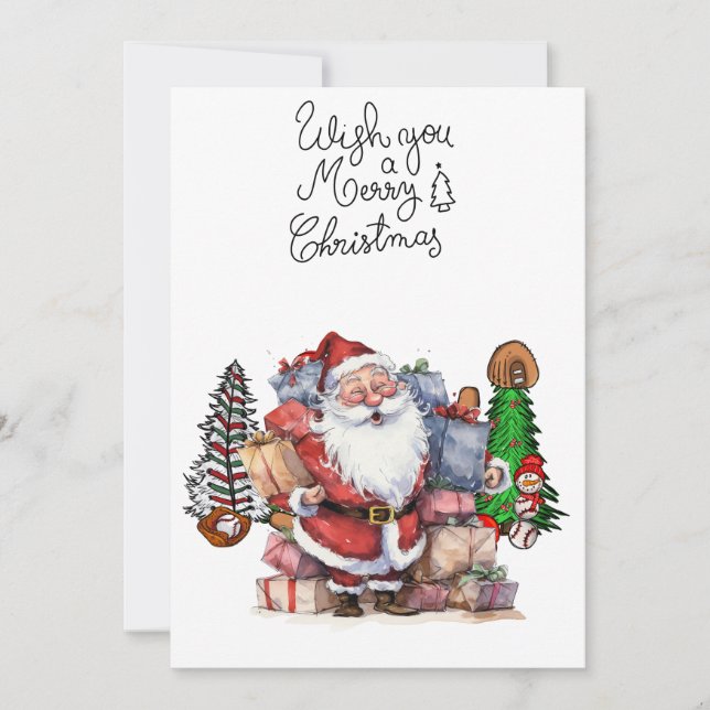 Cartes Pour Fêtes Annuelles Noël de baseball avec cadeaux et balle (Devant)