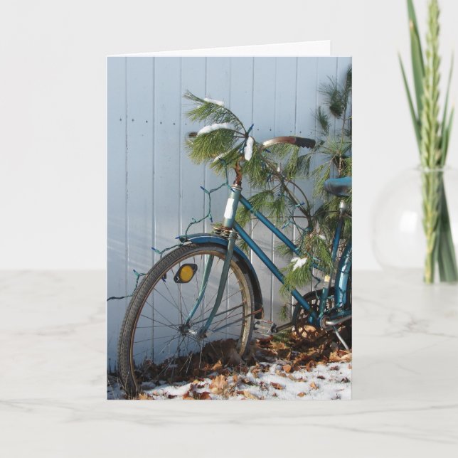 Cartes Pour Fêtes Annuelles Noël de bicyclette d'hiver (Devant)